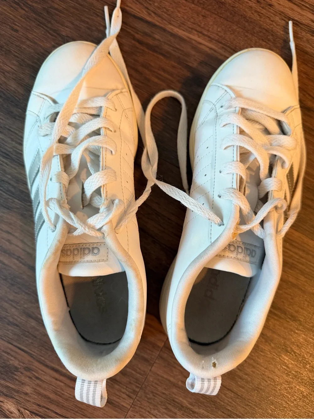 adidas White Sneakers with Silver Stripes
